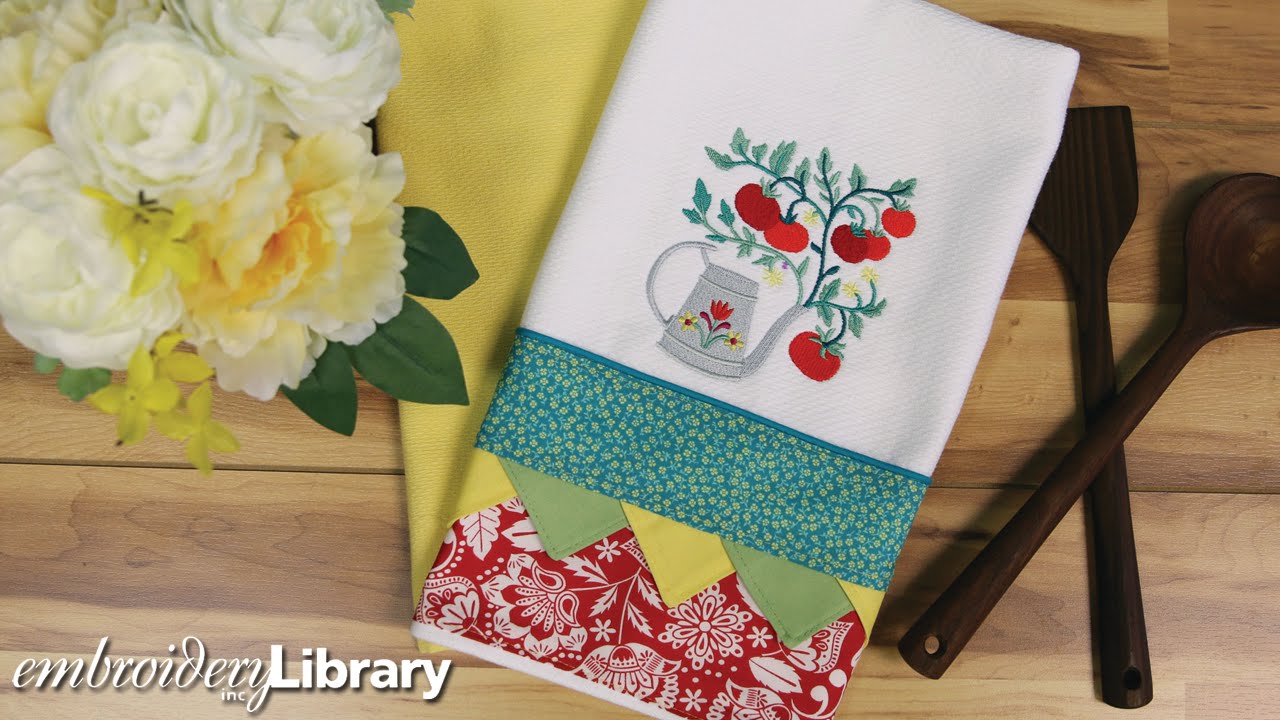 Embroidered Tea Towel with Bunting