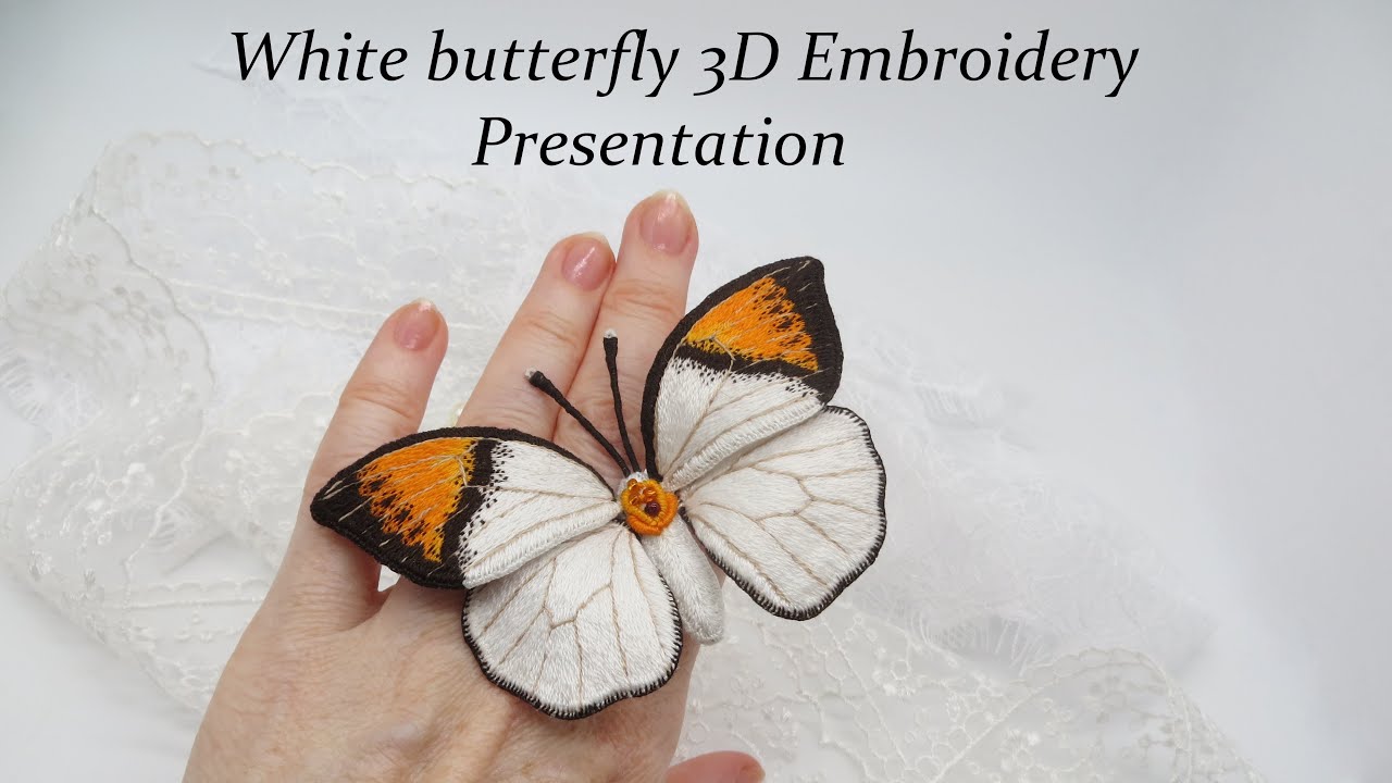White butterfly 3D Embroidery Presentation