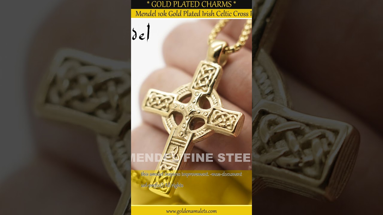Mendel 10k Gold Plated Irish Celtic Cross Pendant Necklace For Men Women Chain
