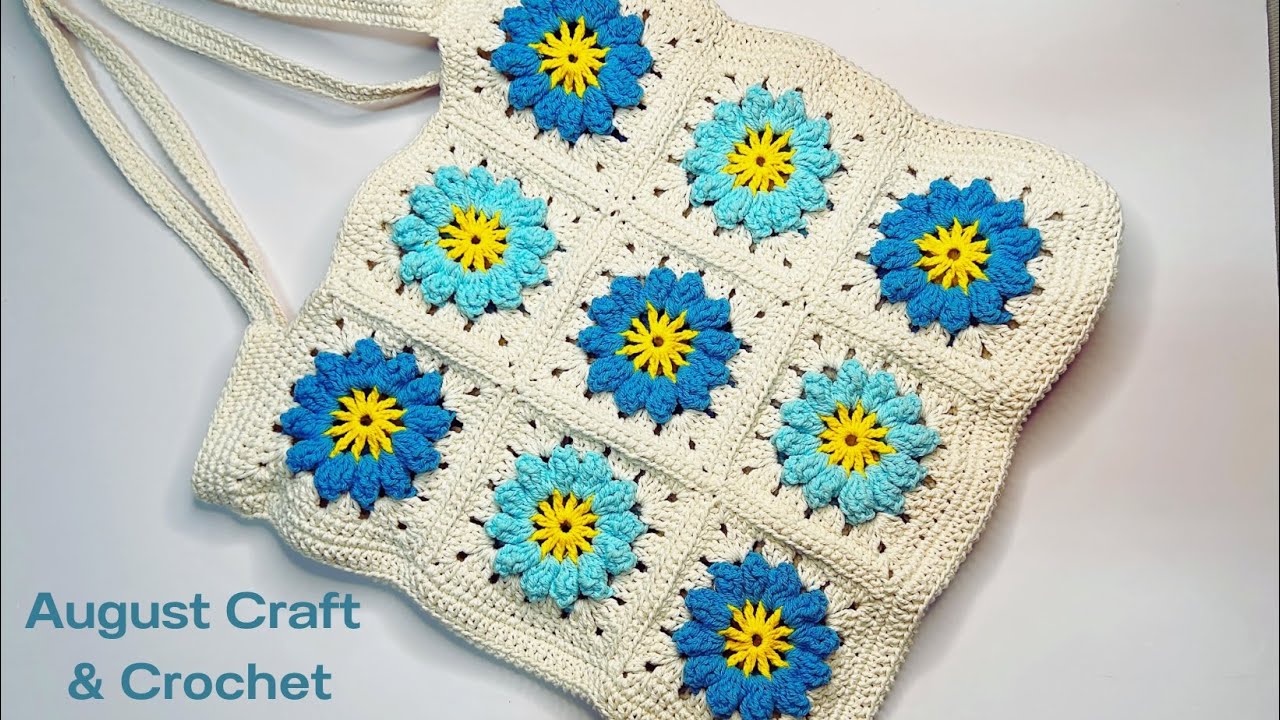 Beautiful flowers in a bright season. How to Crochet granny square tote bag very cute and easy.
