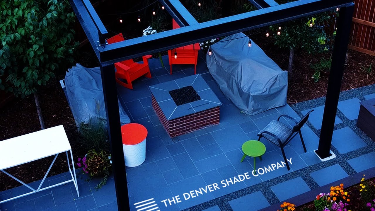 Motorized Pergola Covers and Bistro lighting Complement Beautiful Landscaping!