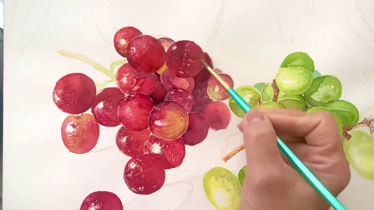 Painting Grapes in watercolor. - Easy learning technique on how to paint this fruits.