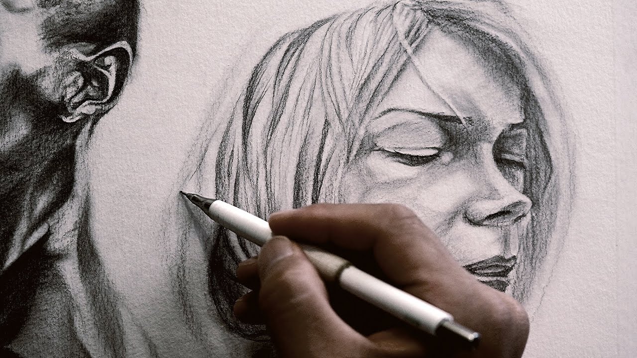 Pencil Drawing 30 (How to draw male and female portrait by pencil / graphite / illustration)