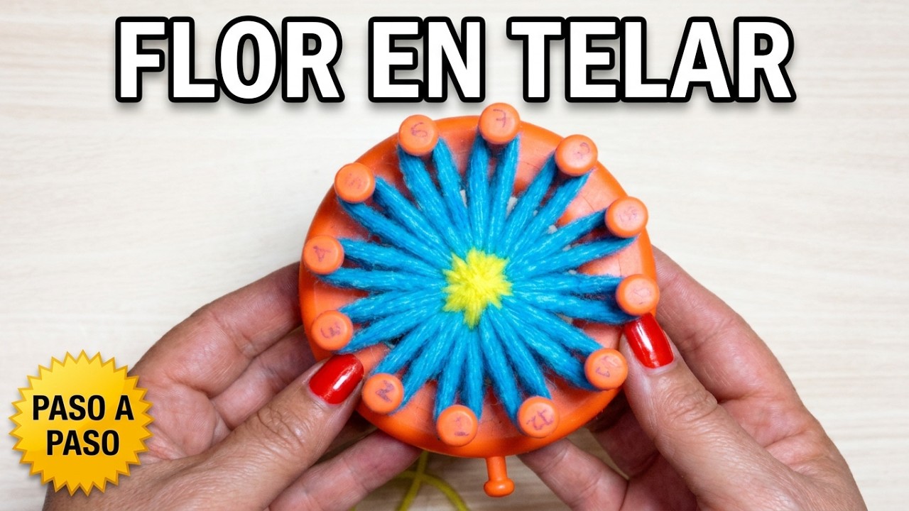 Como Tejer FLOR EN TELAR PASO A PASO🌸 Adorna Gorros, Bolsos, Bufandas, Chal