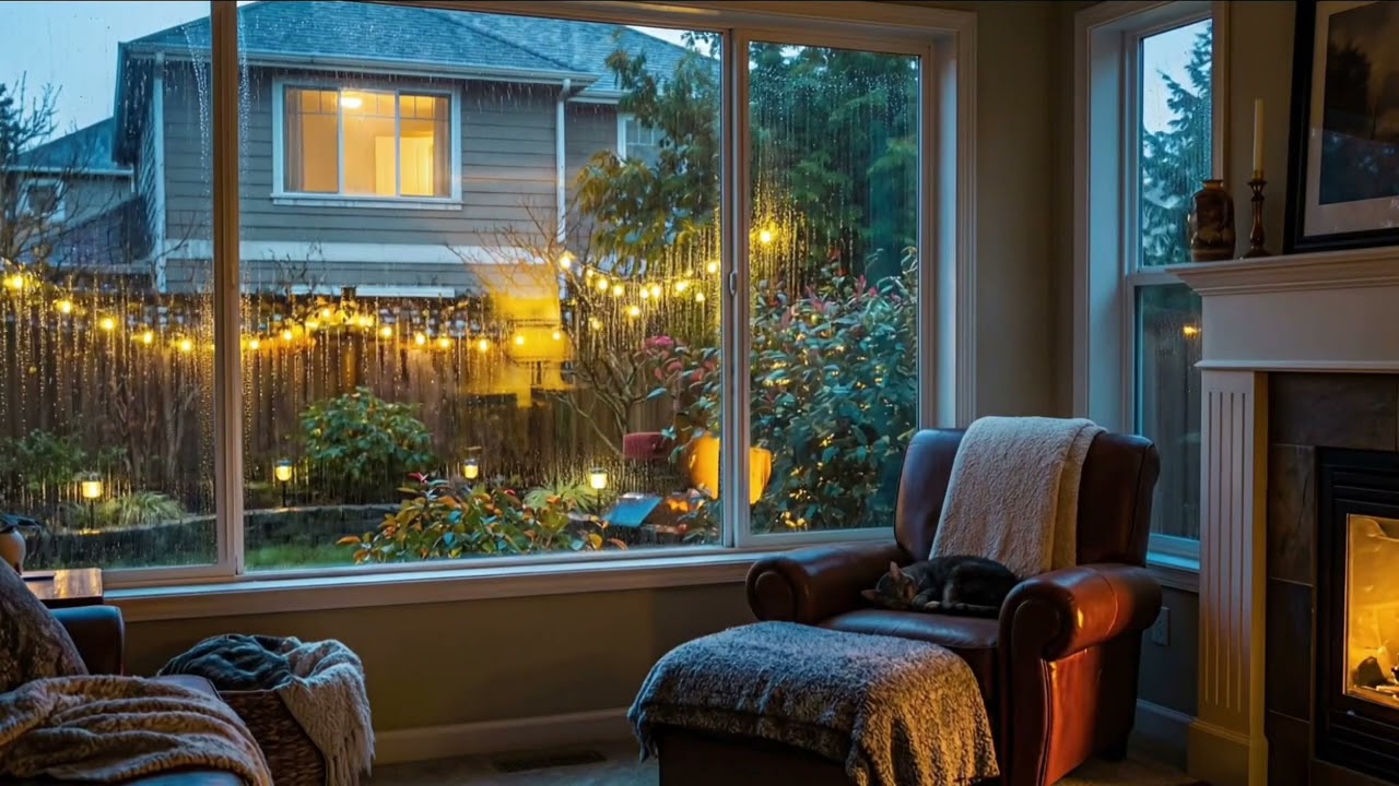 Fall Asleep Fast 🌧️ Cozy Rain Outside Window | Warm Fireplace Ambience (1 Hour)