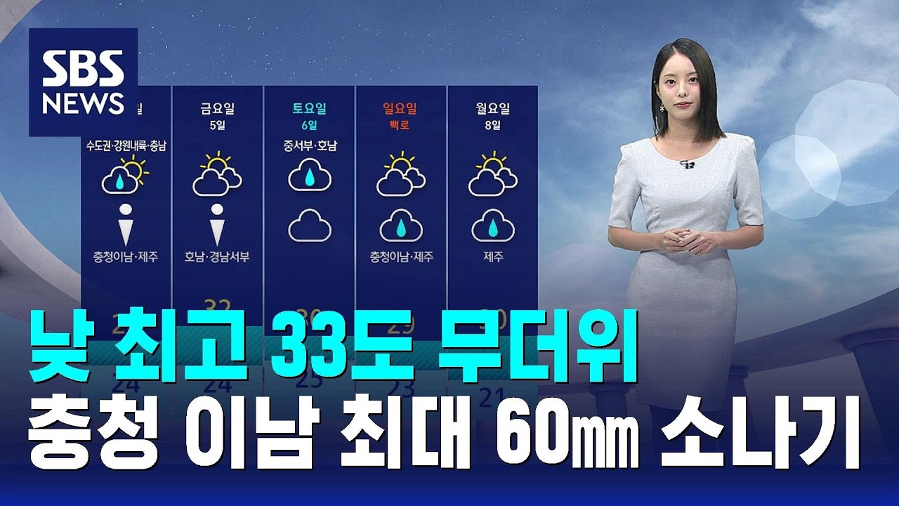 [날씨] 낮 최고 33도 무더위…충청 이남 최대 60㎜ 소나기 / SBS