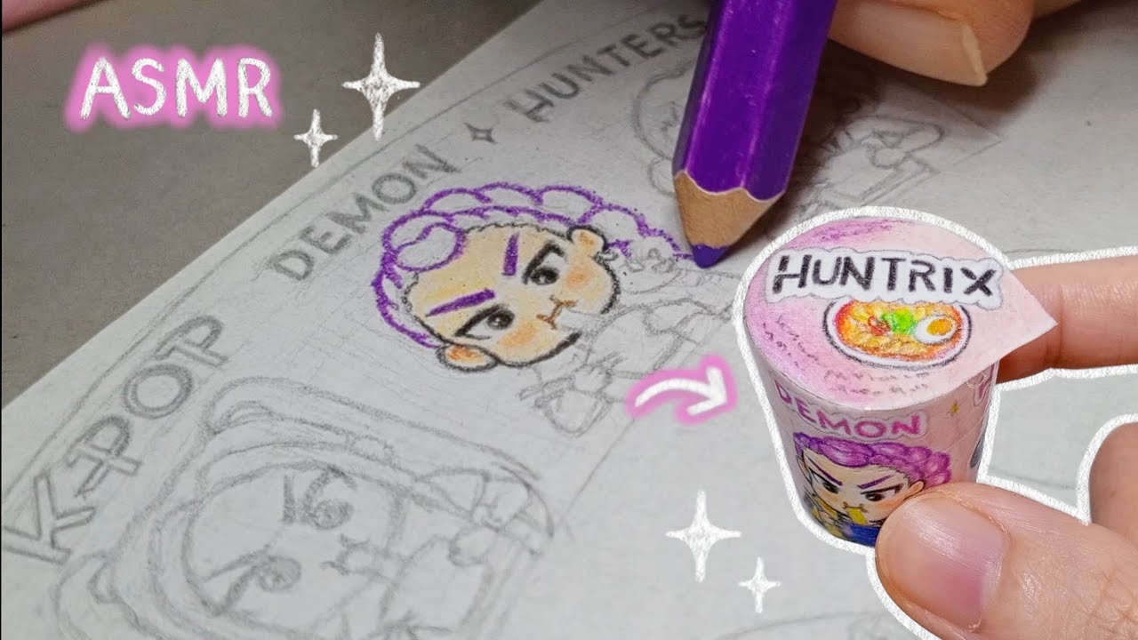 ASMR Coloring my Drawing 🎧 KPop Demon Hunters 🍜 | Diy Paper Craft Ideas ✨