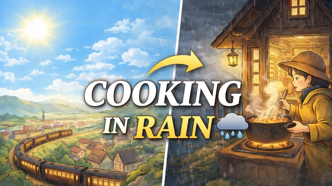 Rainy Evening in a Hill Village 🌧️ Cozy Family Cooking by the Train |#viral #ghiblistyle 