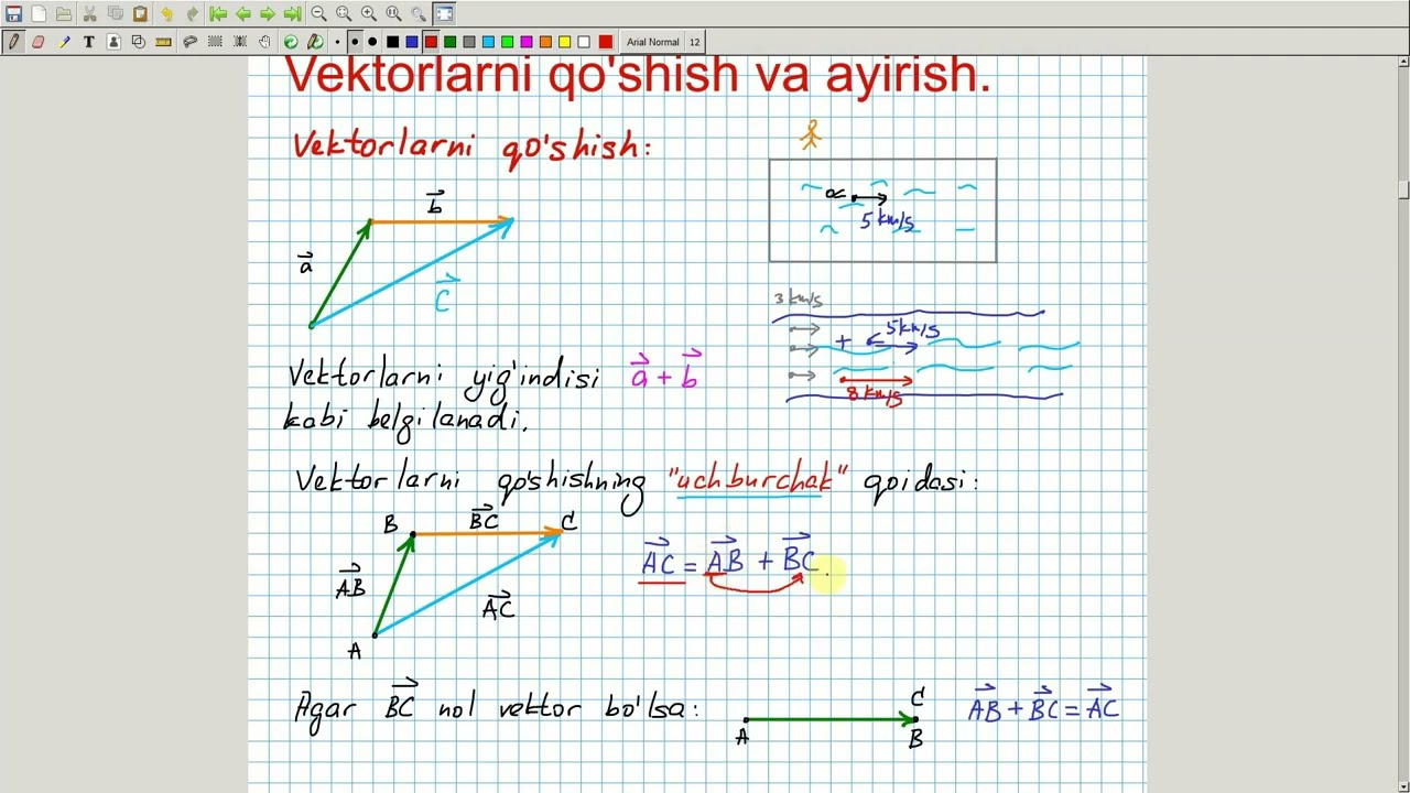 Vektorlarni qo'shish va ayirish. Geometriya 8-sinf. 5-dars