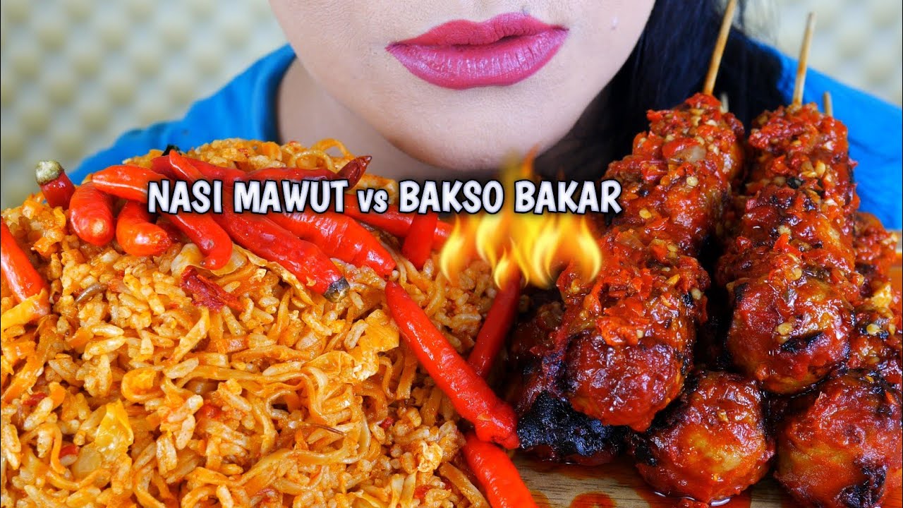 ASMR NASI GORENG MAWUT PEDAS  DAN BAKSO BAKAR PEDAS | ASMR MUKBANG INDONESIA