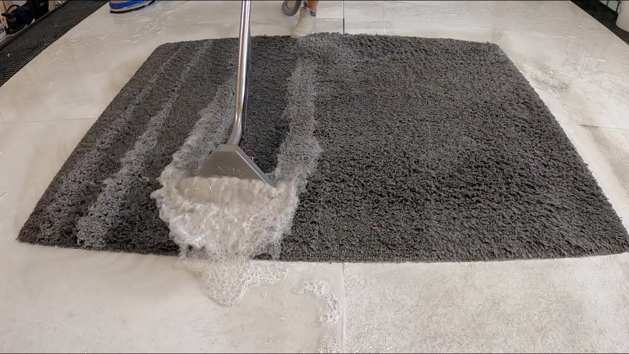 Washing a BROWN GOO Filled SHAG RUG With HEAVY Scrubbing and Squeegee