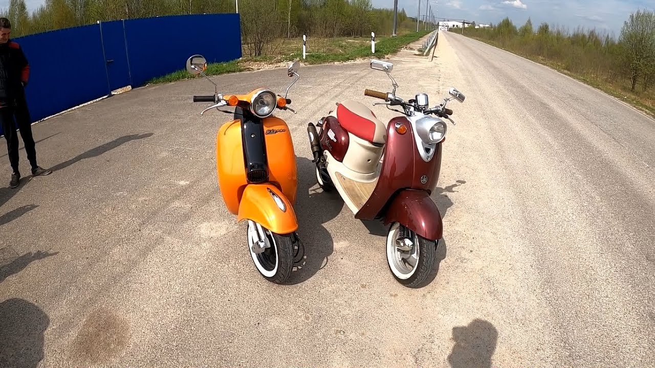 Тест ТЮНИНГОВАННЫХ 2Т скутеров! Yamaha Vino и Honda Giorno
