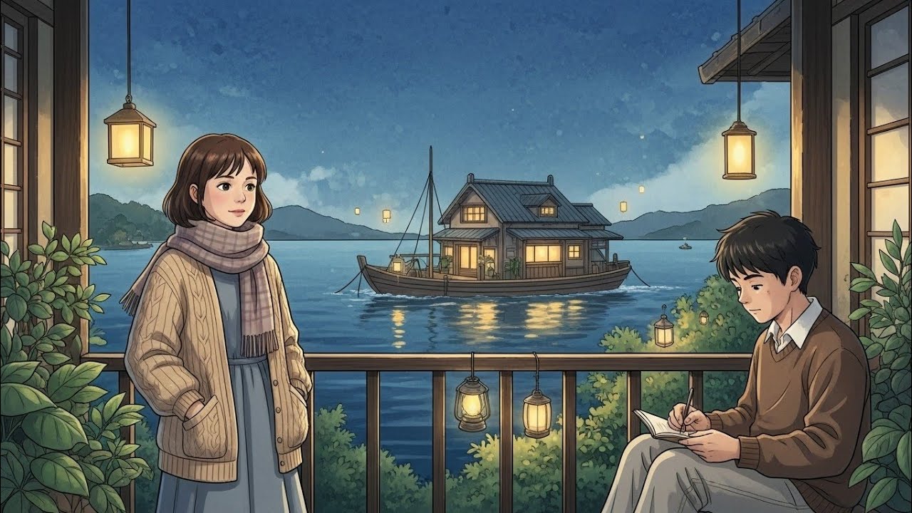 Peaceful Night at a Floating House on the Lake  Water rocking, fish splashes, moonlit silence#asmr 