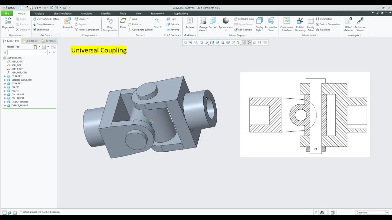 Modeling of Universal Coupling using creo