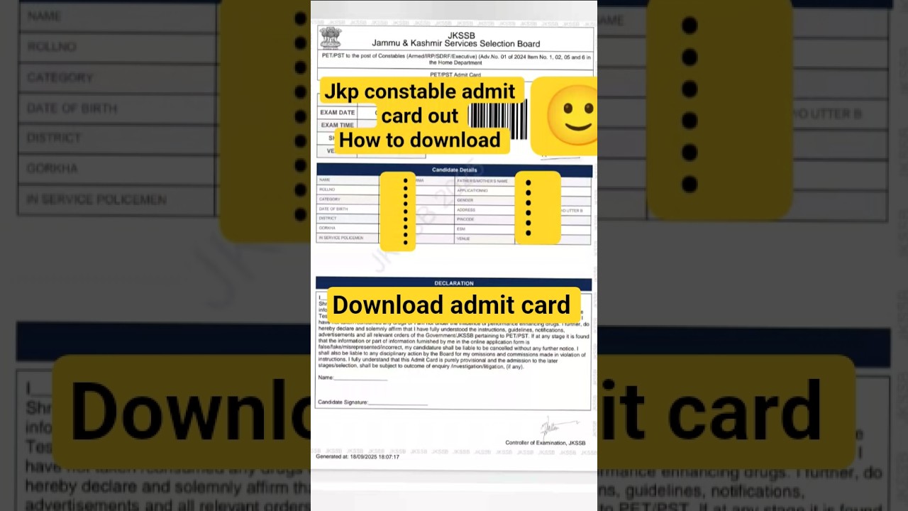 jkp constable admit card out | jkp constable update | jkp constable update today