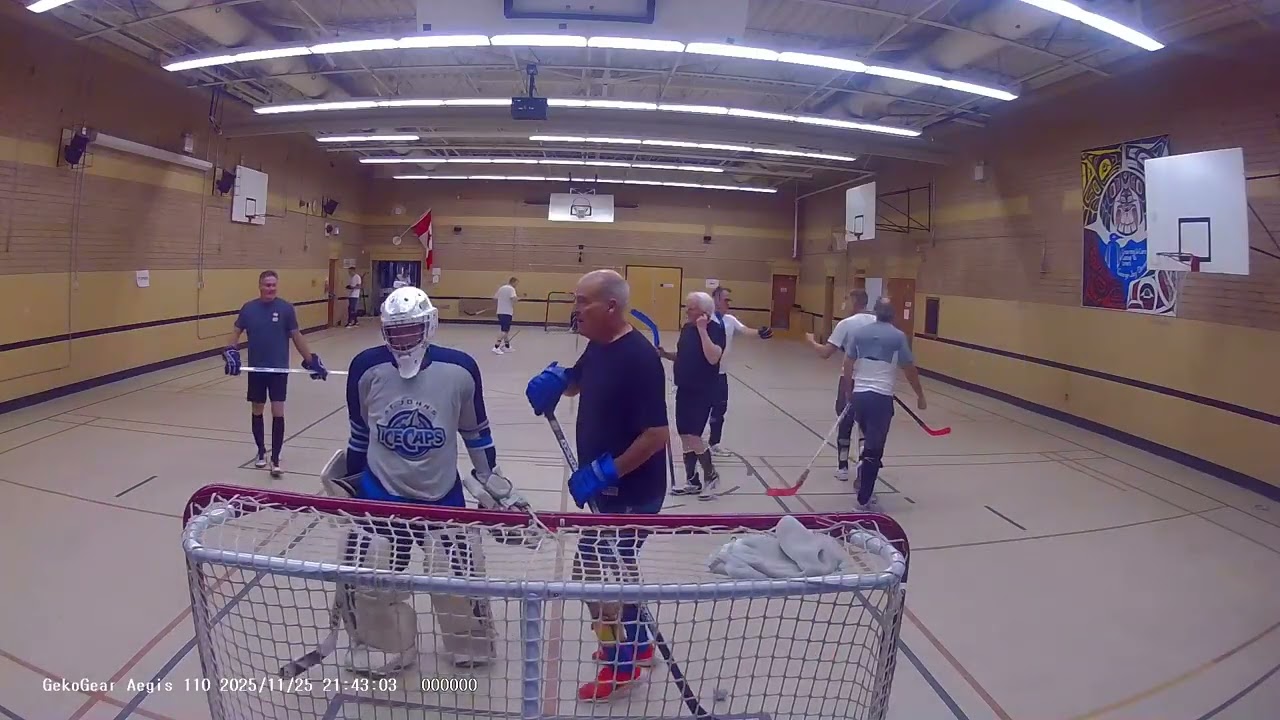 video - Tuesday night ball hockey - Richard - net view - 25 Nov 2025