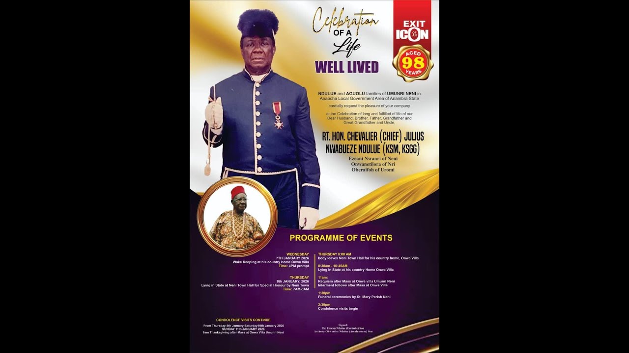 THE FUNERAL CEREMONY OF RT. HON. CHEVALIER (CHIEF) JULIUS NWABUEZE NDULUE (KSM, KSGG)