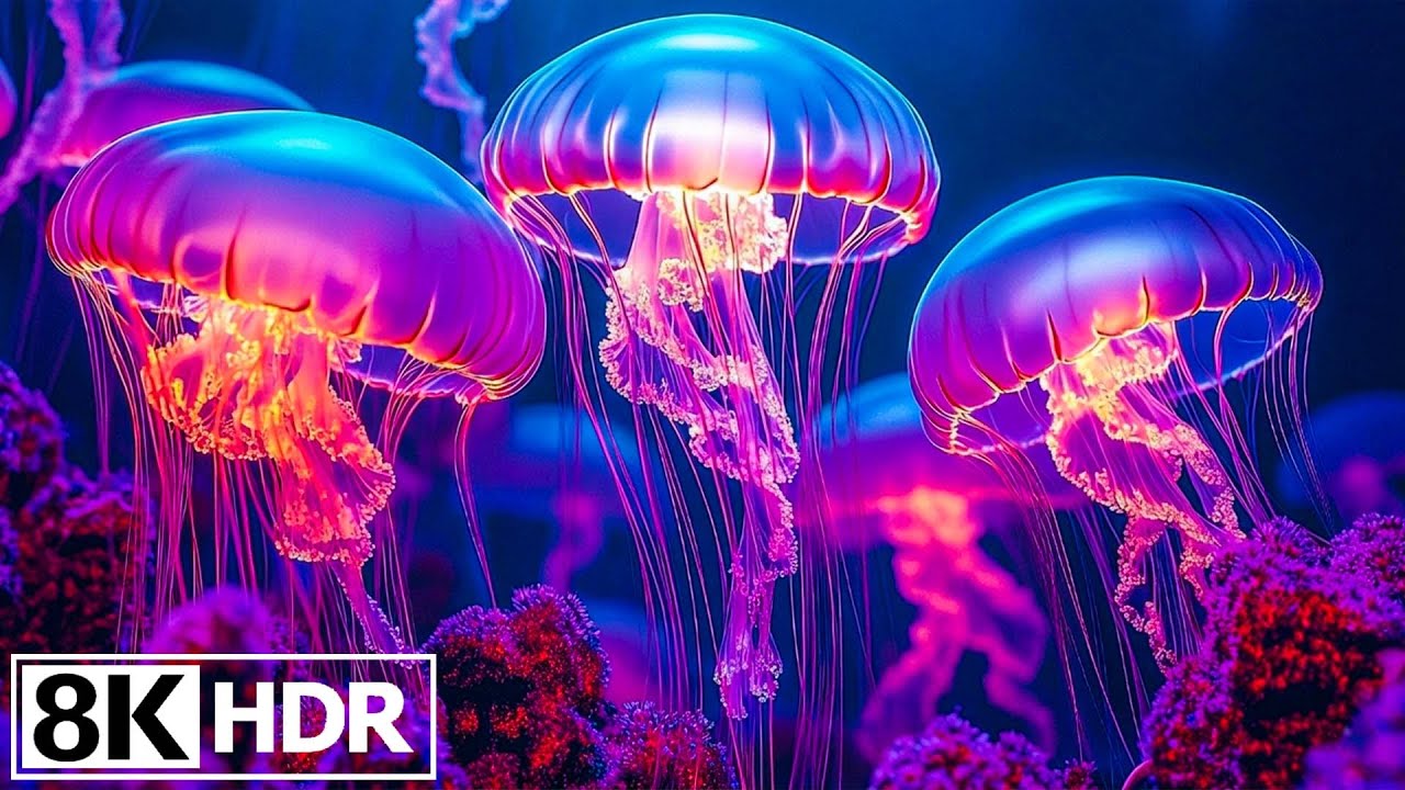 Музыка океана 8K - Завораживающие моменты с медузами и рыбами в океане - Видео для релаксации