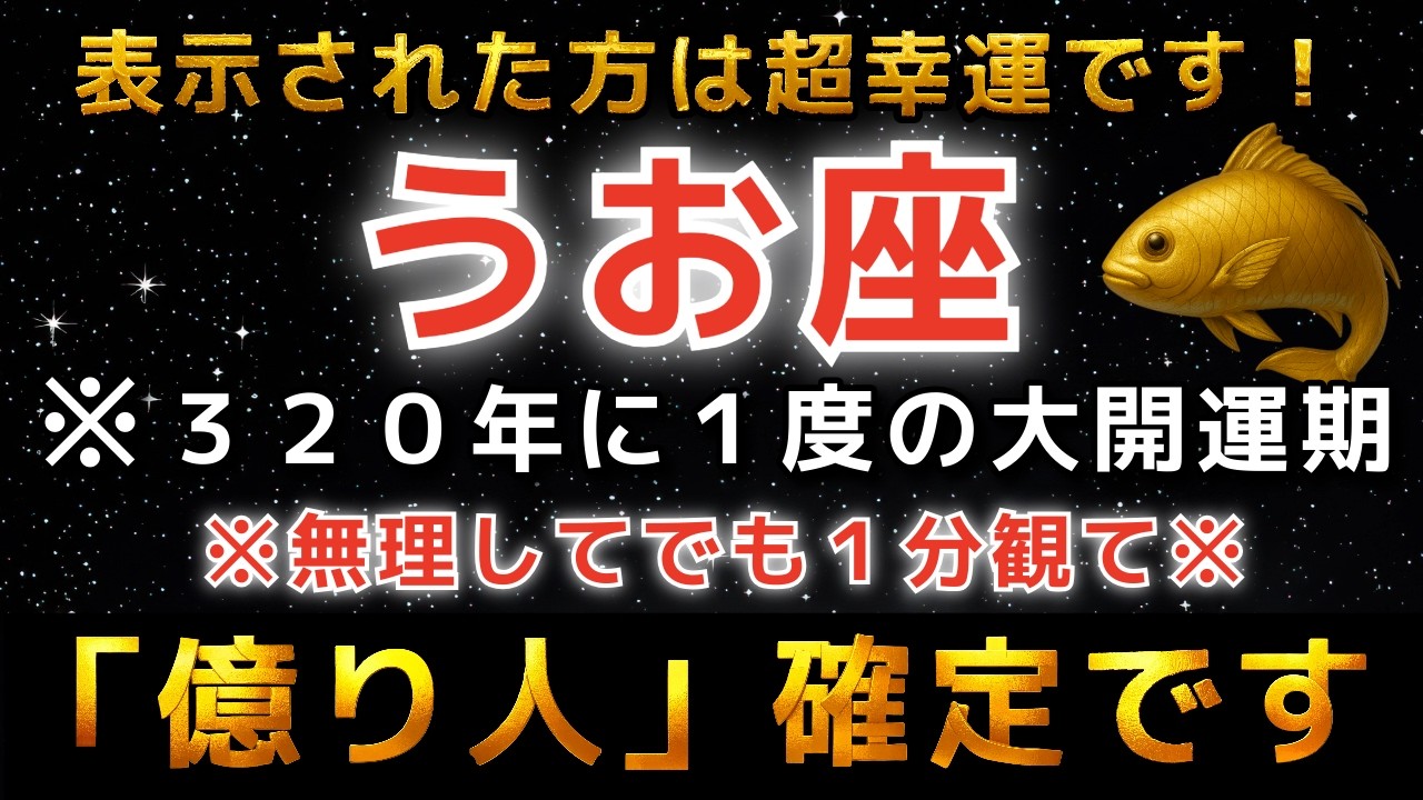 【魚座♓️金運】※この動画が表示された奇跡…おめでとうございます。2026年、人生最大の『億単位の大金』を手にします。【12星座占い】