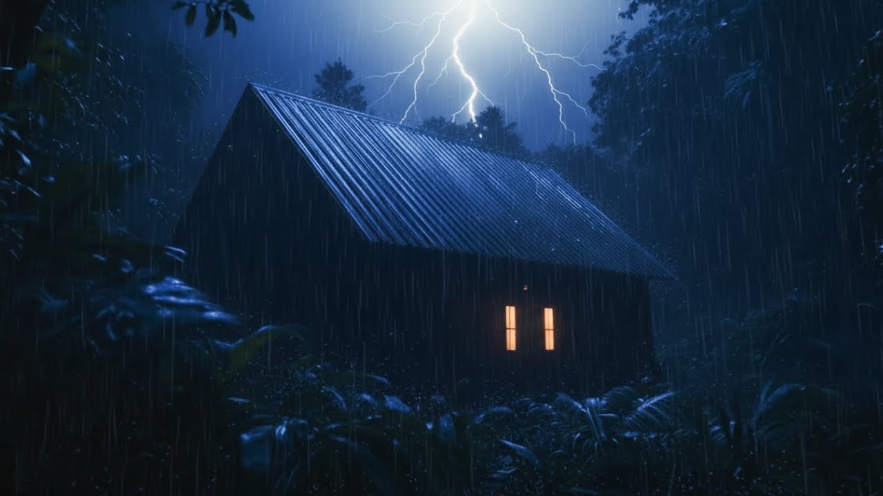Soft Rain Surrounding the Cozy Cabin | Calm Night White Noise for Sleeping