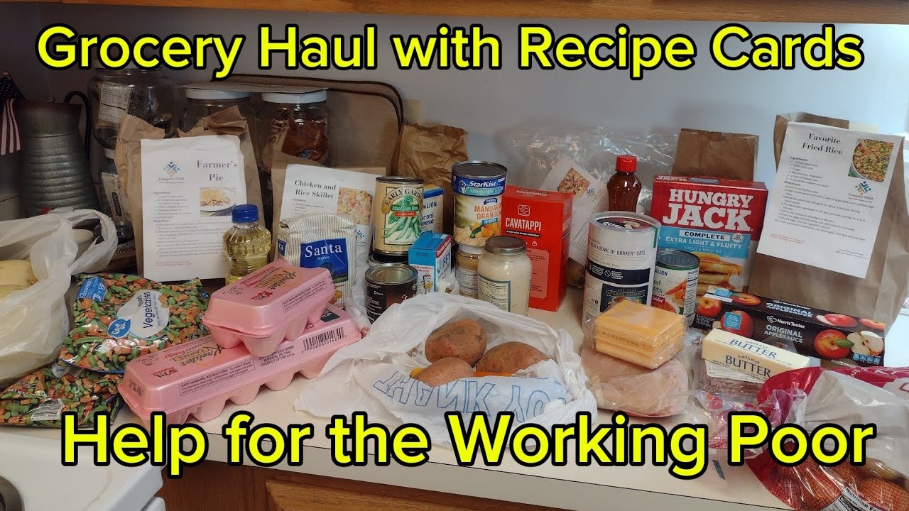 Grocery haul recipe food bank pantry social security living budget Medicare cost grateful 1st time 