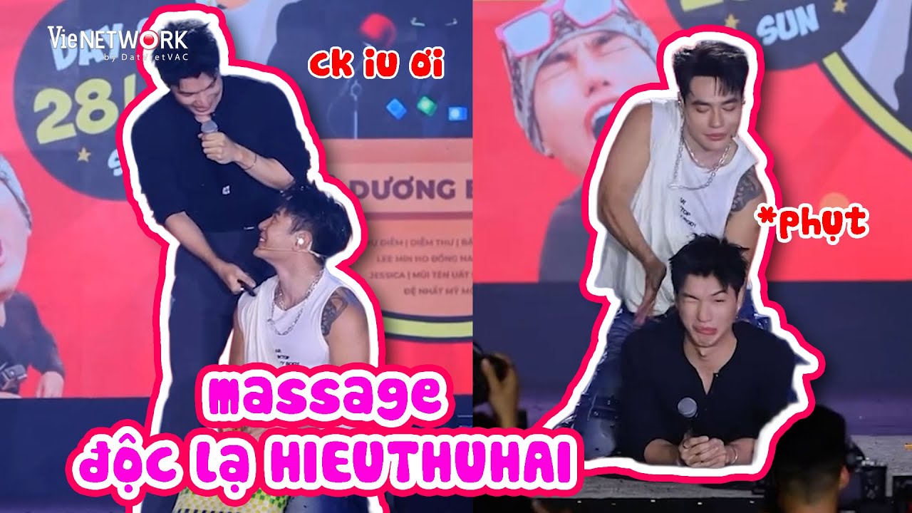 Thu Dĩm múa lửa - massage tư thế độc lạ ngay trên lưng chồng iu HIEUTHUHAI | FAN MEETING