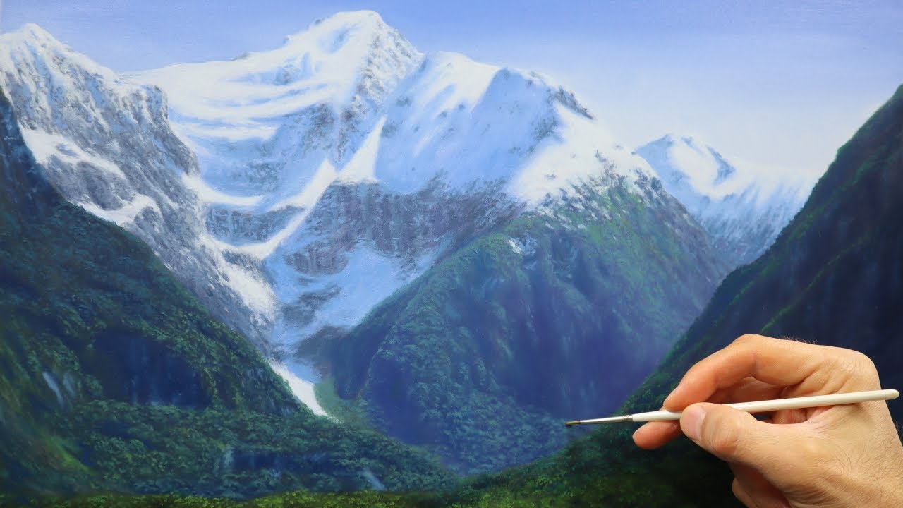 How to paint a snow capped mountain - landscape painting tutorial