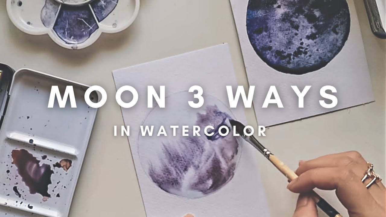 Three Ways to Paint Moon & Celestial Bodies | Watercolor Timelapse, 수채화