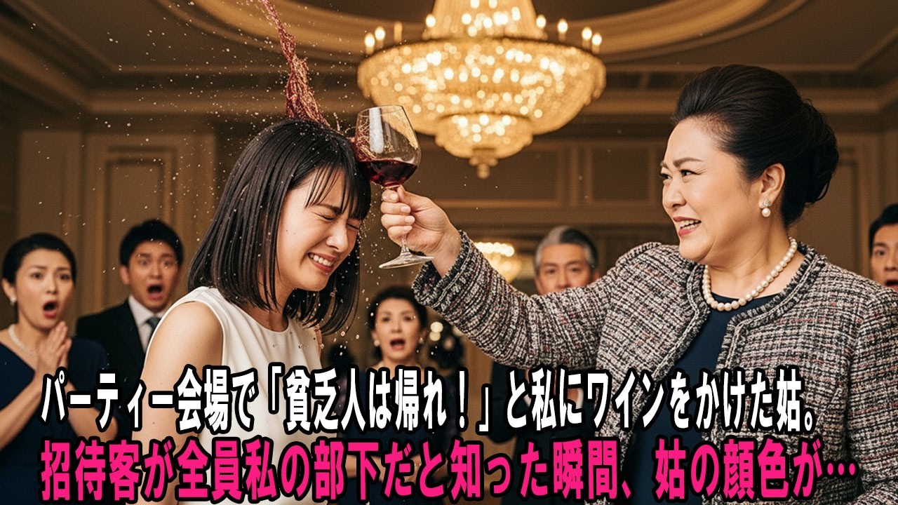 パーティー会場で「貧乏人は帰れ！」と私にワインをかけた姑。招待客が全員私の部下だと知った瞬間、姑の顔色が…