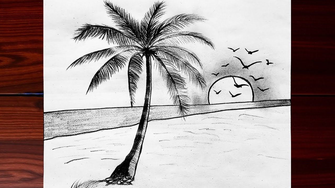 How to Draw Sunset Sea Beach || Easy Pencil Drawing || Step by Step Drawing Tutorial for Beginners
