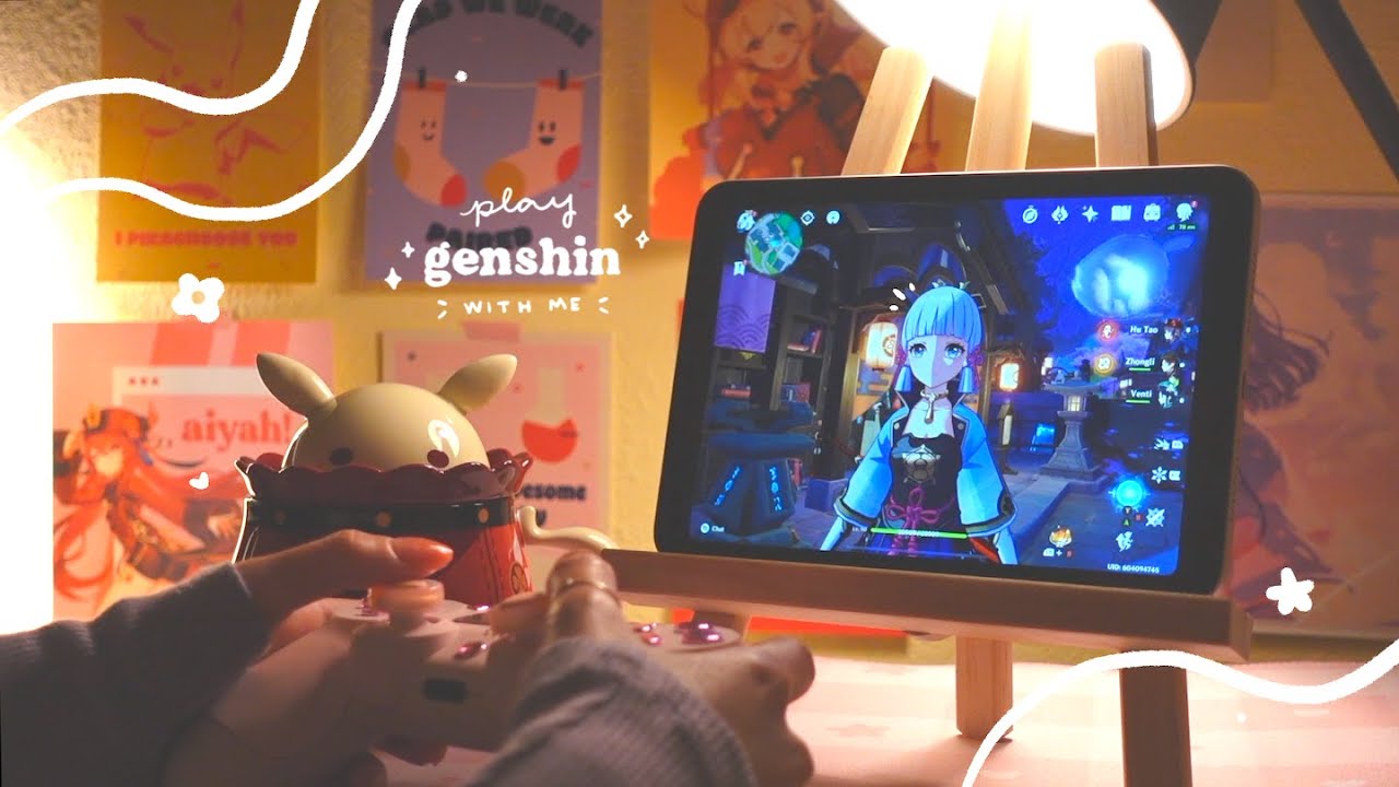 🌙 playing genshin late at night on a cozy lil' ipad setup | 50 min of gameplay ambience (jp dub) ✩