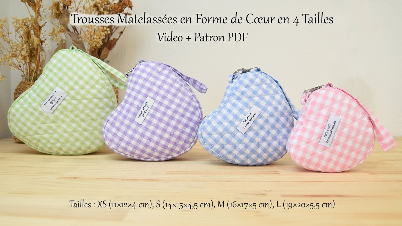 Comment coudre des trousses matelassées en forme de cœur - Patron PDF - Couture Facile Mimi