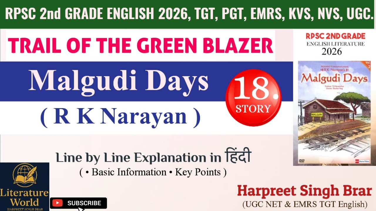 «След зелёного блейзера» Р. К. Нараяна на хинди || Malgudi Days Rpsc 2nd Grade English Literature