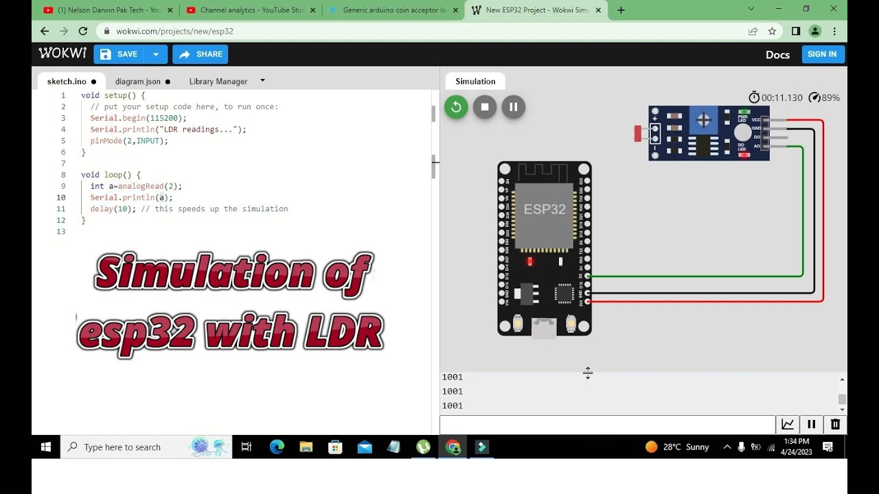 моделирование esp32 с LDR | моделирование esp32 с фоторезистором