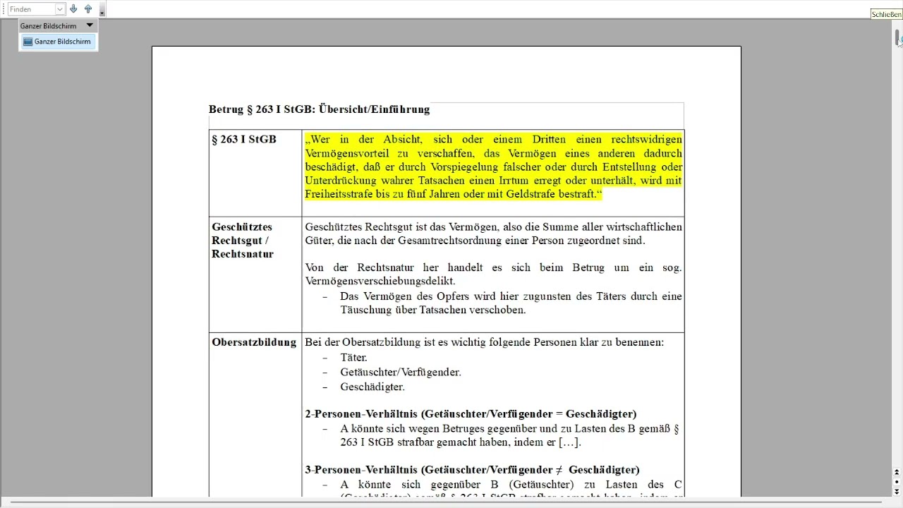 1. Betrug § 263 Abs. 1 StGB: Einführung/Übersicht
