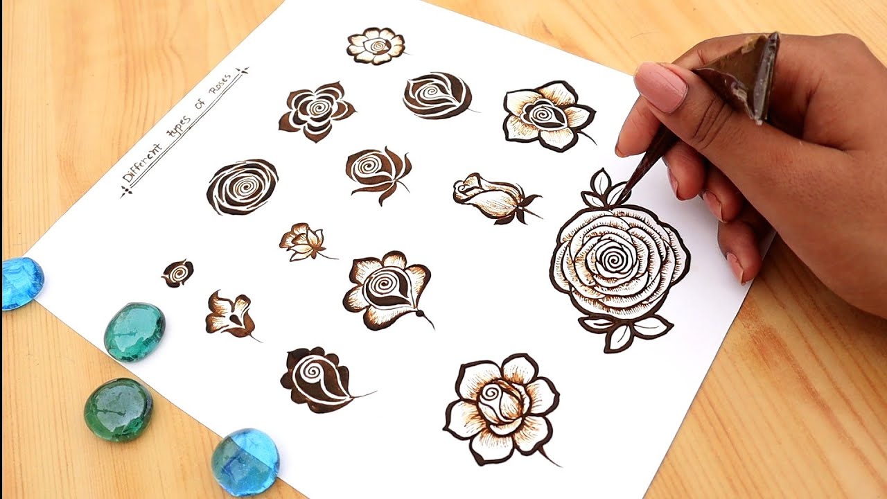 How to draw different rose henna flower | different types of henna flower for beginners