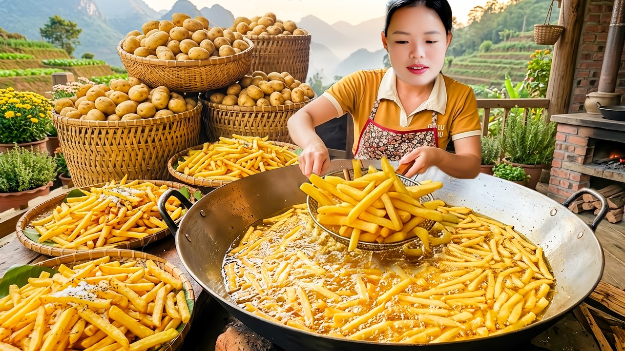 How to Make French Potato Chips to sell at Market - Harvesting Rice with Huong