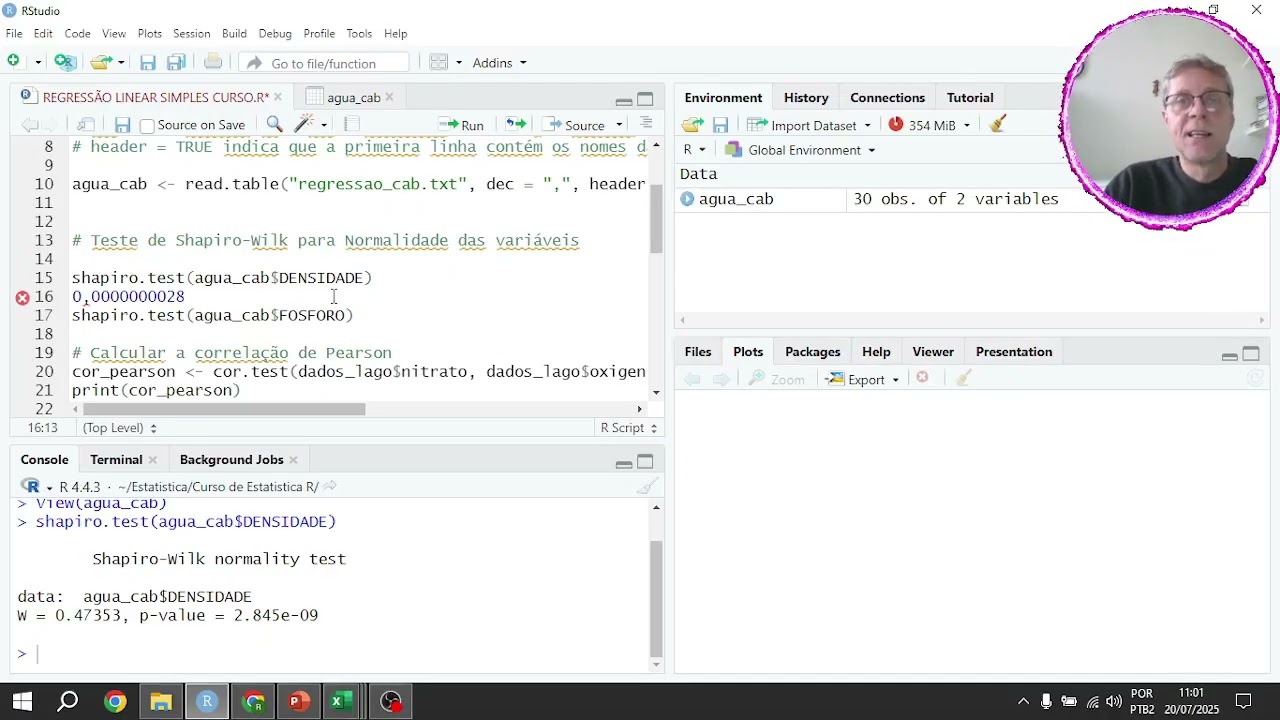 CORRELAÇÕES E REGRESSÃO LINEAR SIMPLES NO RSTUDIO PARTE 2 : PRÁTICA