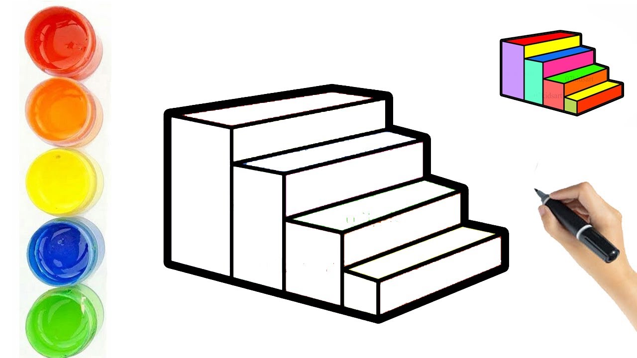 3D Stairs Drawing and Coloring For Kids - How to Draw a 3D Stairs