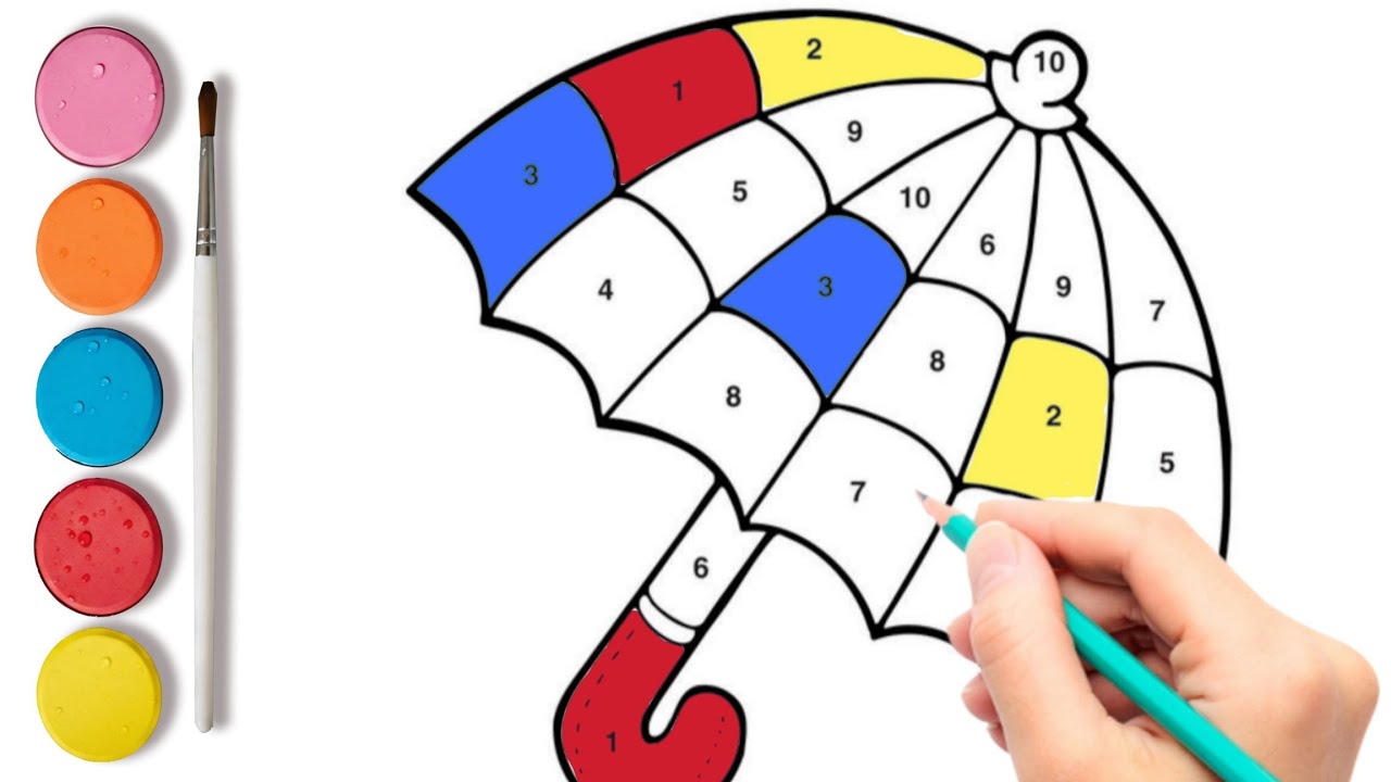 1 to 10 Color by Number | Count & Color Umbrella | Kids Learning Activity