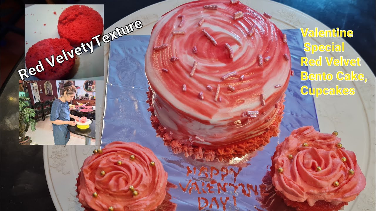 Red Velvet Bento Cake With Cupcakes-Recipe of red velvety texture #prayajfoodcraft 