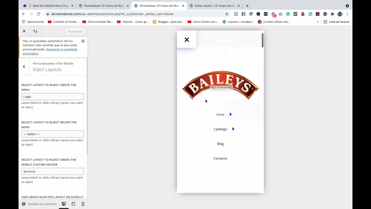 Cómo insertar diseños dentro del menú utilizando el plugin de Divi Mobile