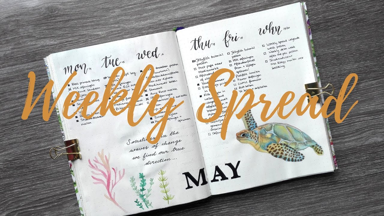 Bullet Journal Weekly Spread | Ocean theme (May 2018)