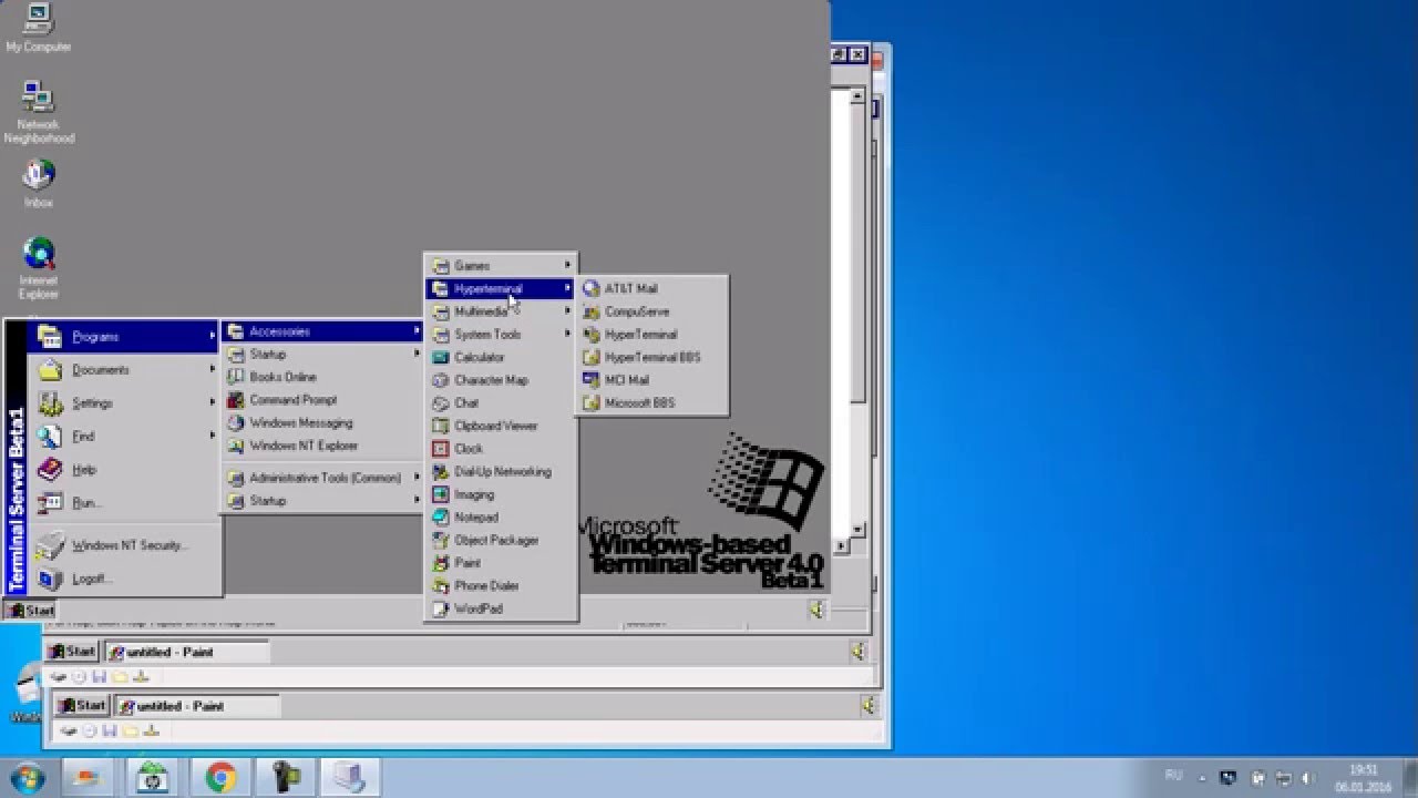 Microsoft Hydra (Windows NT 4.0 Terminal Server Beta 1) Build 307 IN Microsoft Virtual PC 2007