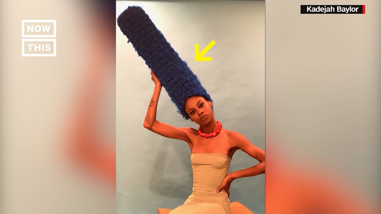 Woman Creates Giant Marge Simpson Wig for Halloween