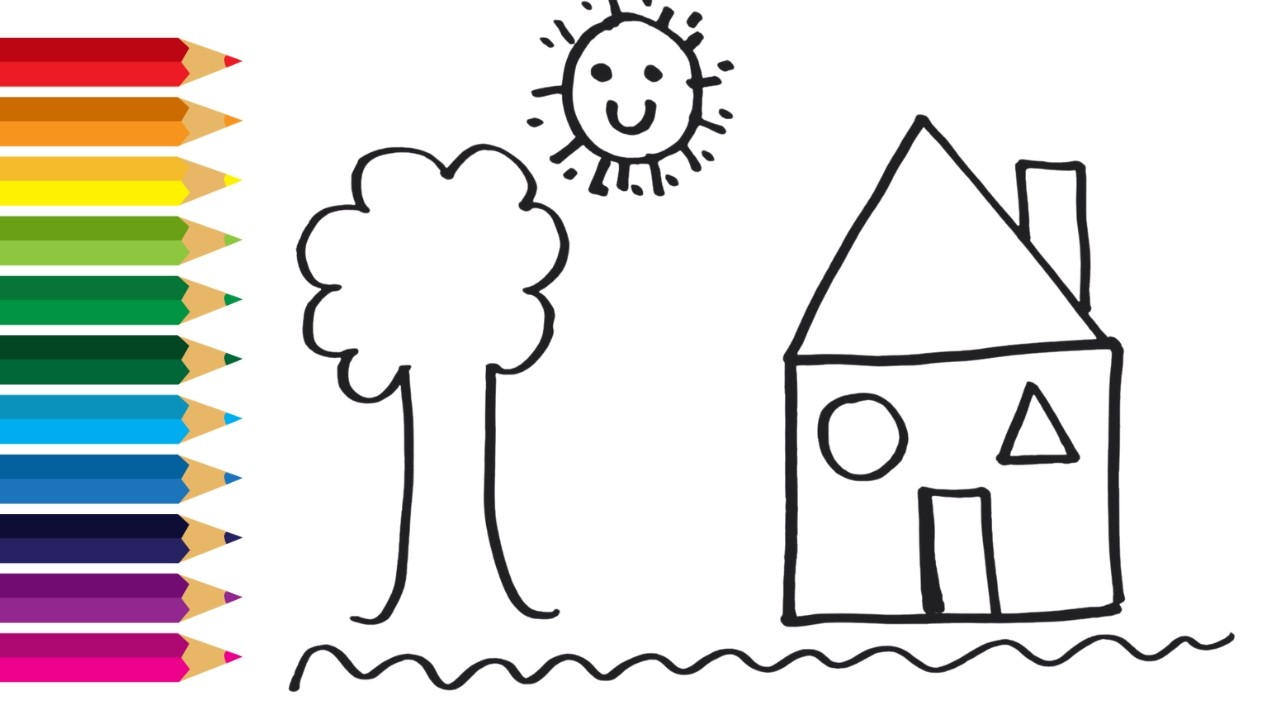 How to Draw a Cute House with a Tree and Sun 🌞🏠 | Easy Drawing for Kids