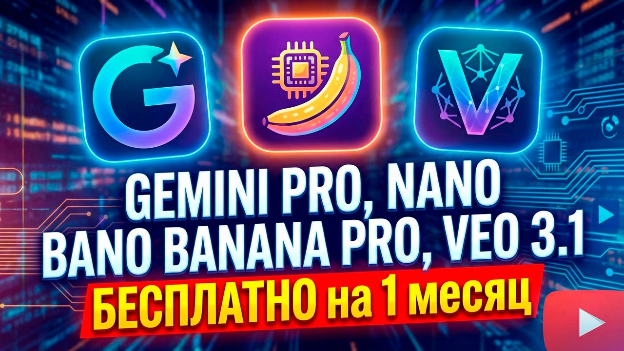 Gemini pro, Nano Banana pro, Veo 3.1 БЕСПЛАТНО на 1 месяц