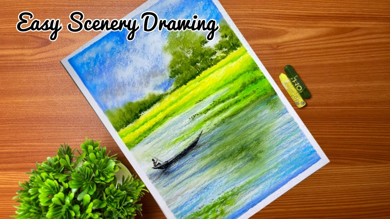 How to Draw Riverside Scenery | Easy Oil Pastels Drawing for Beginners #oilpasteldrawing #drawing 