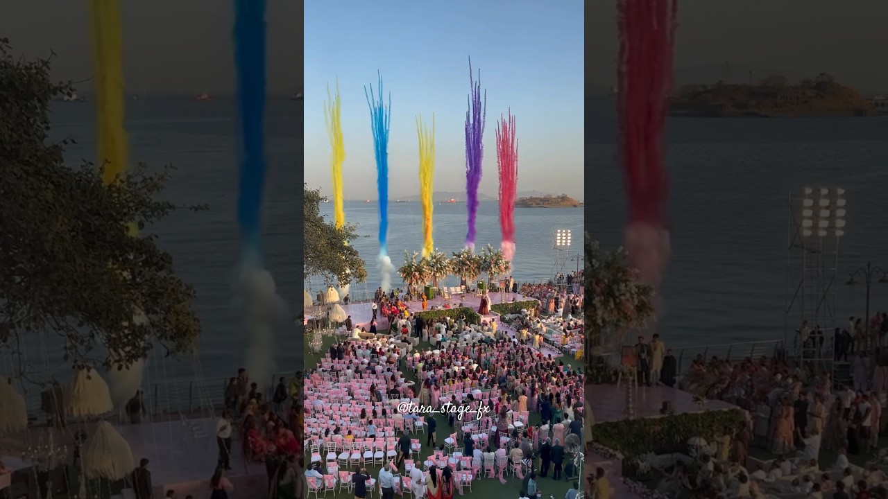 Color Shots with Beach side Varmala #fireworks #colorshot #skyshot #wedding