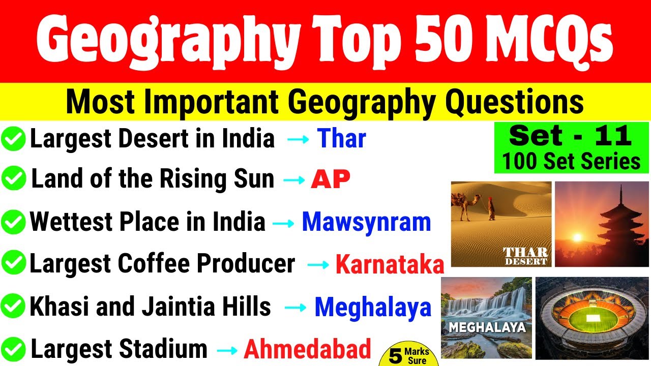 Geography Top 50 Questions | Geography Gk For SSC CGL | Set 11 | Geography For MTS, CHSL, CDS, UPSC